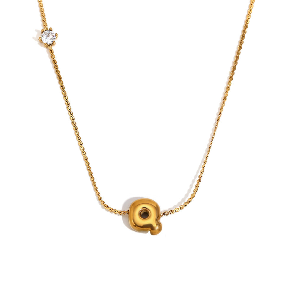 Wholesale stainless steel 18K gold plated letter single-sided zircon S chain necklace